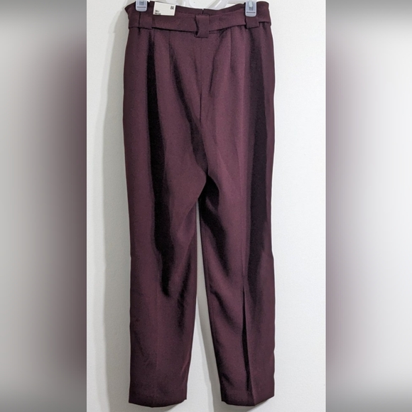 NWT Express Women's High Rise Tie Belt Burgundy Maroon Ankle Pants, Size 8R - Picture 3 of 12